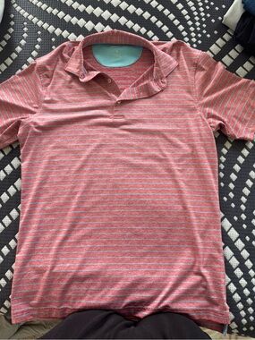 johnnie-O Red and White Striped Polo